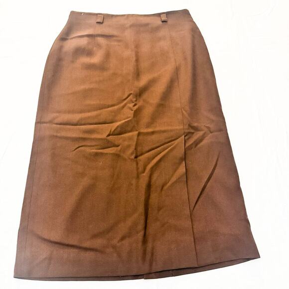 Talbots A-Line Midi Chocolate Brown Worsted Wool Skirt Front Slit Size 14 - Picture 1 of 5